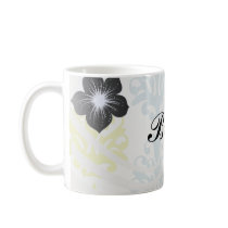 Chartreuse slate blue white damask mug
