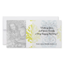 Chartreuse slate blue white damask picture card