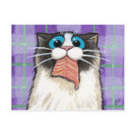 Cheeky Cat Eating Salmon Postcard
