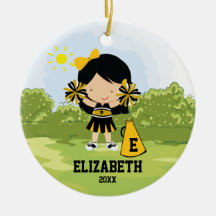 Cheerleader Girl Christmas Ornament Black Gold