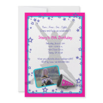 Cheerleader Photo Invitation Pink Purple Turquois