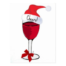Cheers! HOLIDAY RED WINE PRINT by jill Post Cards