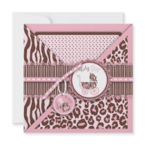 Cheetah Girl Square Pink C Custom Invitations