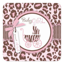 Cheetah Girl Square Sticker Pink