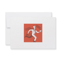 Chef Cook Baker Running With Soup Bowl Invites