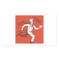 Chef Cook Baker Running With Soup Bowl Rectangular Stickers