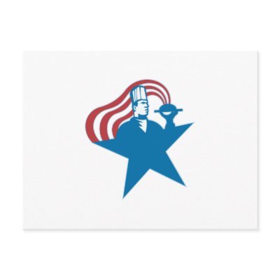 Chef Cook Baker Serving Hot Food Stars Stripes Postcard