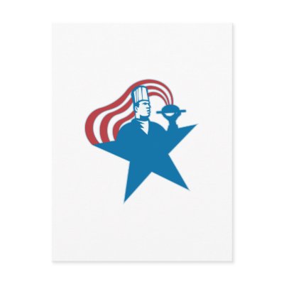 Chef Cook Baker Serving Hot Food Stars Stripes Post Cards