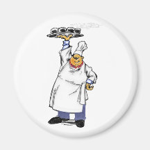 Chef holding tray of hat food refrigerator magnets