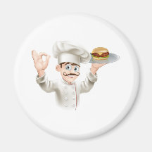 Chef with burger refrigerator magnet