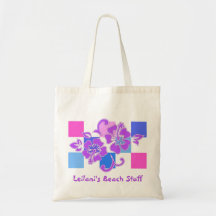 Chequerboard Hibiscus Beach Bags