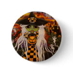 Chequerboard Witch Halloween Button