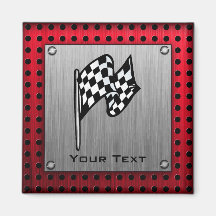 Chequered Flag; brushed aluminium look Fridge Magnet