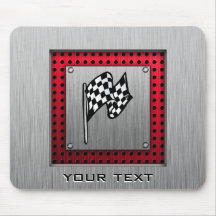 Chequered Flag; brushed aluminium look Mouse Mats