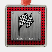 Chequered Flag; brushed aluminium look Christmas Ornament