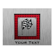 Chequered Flag; brushed aluminium look Post Card
