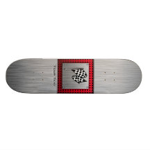 Chequered Flag; brushed aluminium look Skate Board Deck