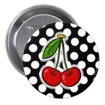 Cherries; Large Polka Dot Button
