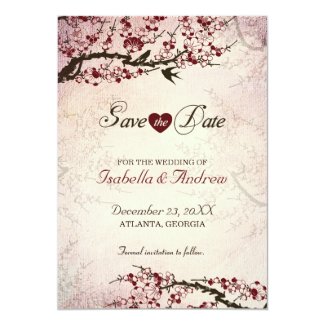 Cherry Blossom and Love Birds Save The Date 2 13 Cm X 18 Cm Invitation Card