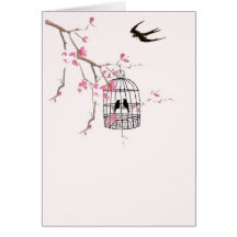 Cherry blossom and swallow greeting card