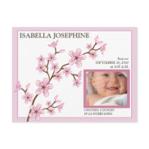 Cherry Blossom Baby Girl Birth Announcement: pink