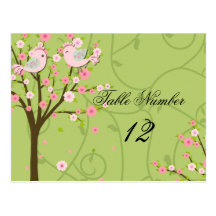Cherry Blossom Birds Table Number Postcard