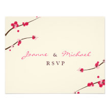 Cherry Blossom Double Happiness RSVP Card Personalised Invite
