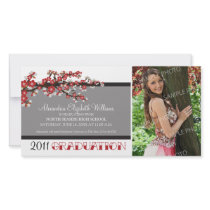 Cherry Blossom Graduation Announcement (black) Personalized Photo Card