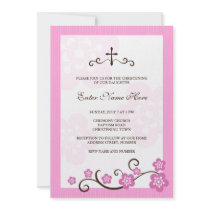 Cherry blossom pink baptism/christening invitation
