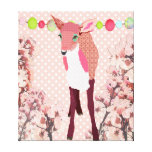 Cherry Blossom Pretty Pink Fawn Pok-a-dot Art Stretched Canvas Prints