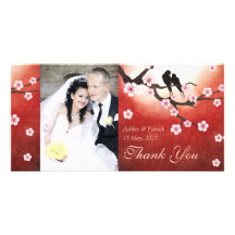 Cherry Blossom Sakura & Love Birds Thank You Photo Personalised Photo Card