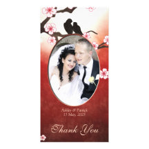 Cherry Blossom Sakura & Love Birds Thank You Photo Personalised Photo Card