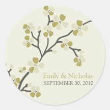 Cherry Blossom Wedding Invitation Seal 2 (olive) Stickers