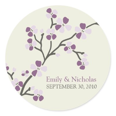 Cherry Blossom Wedding Invitation Seal 2 plum Round Stickers by 