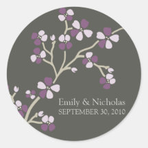 Cherry Blossom Wedding Invitation Seal (plum) Round Sticker