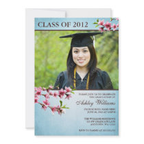Cherry Blossoms Vintage Blue Photo Graduation