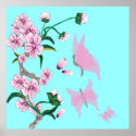 Cherry Blossoms with Pink Butterflies Poster posters