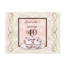 Cherry Cupcake 40th Birthday Party Invitation