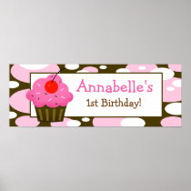 Cherry Cupcake Personalised Birthday Banner Posters