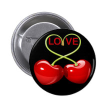 CHERRY LOVE HEARTS PINBACK BUTTON