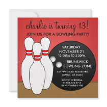 Cherry Red Let's Have a Ball Bowling Party Custom Invite