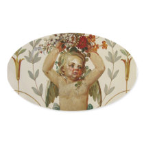 Cherub with Bouquet Oval Sticker