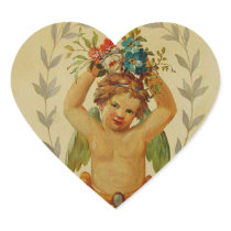 Cherub with Posies Heart Stickers