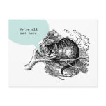 Cheshire Cat - We're all mad here quote postcards