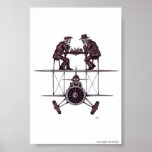 Chess game on plane surreal pen ink drawing art poster