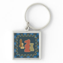 Chess Pieces Blue Keychain