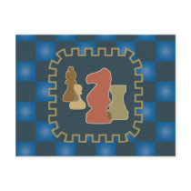 Chess Pieces Blue Postcard