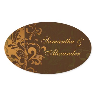 Chestnut Brown Gold Green Swirl Envelope Seal or Sticker by CustomInvites