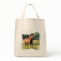 Chestnut Galloping Horse Grocery Tote Bags