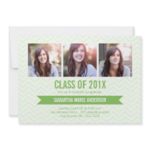 Chevron 3 Photo Graduation Invitation - Green